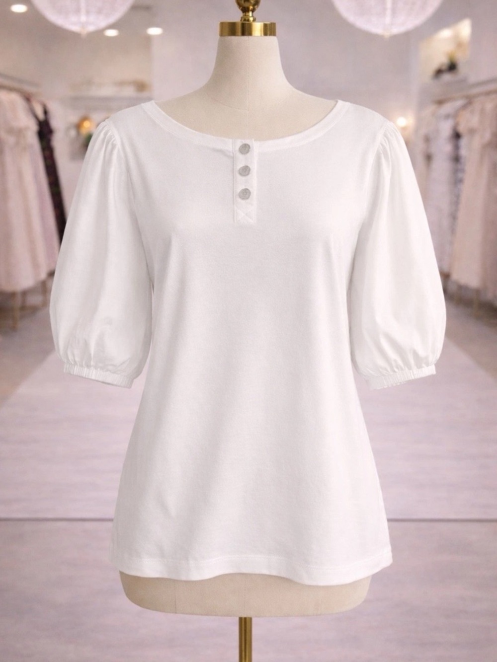 Ralph Lauren White Puff Sleeve Henley Top Tee 2X NWT